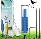 Jowlawn 15.2 cm Kapazität Regenmesser für den Außenbereich, abnehmbare Glas-Regenmesser mit L-förmigem Metallpfahl – Vogel-Regenmesser aus Gusseisen mit Rohrbürste, Garten, Zaundekoration