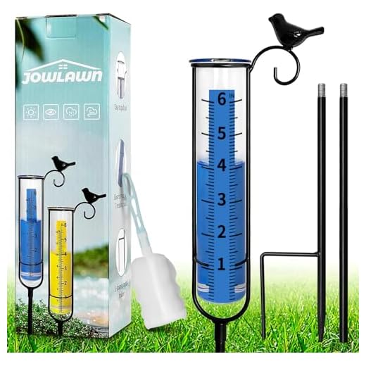 Jowlawn 6" Capacity Rain Gauge Outdoor, Detachable Glass Rain Gauges with L-Shaped Metal Stake - Cast Iron Bird Rain Gage with Tube Brush, Water Rain Meter for Yard, Lawn, Garden, Fence Decoration