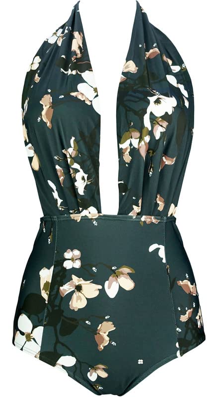 COCOSHIP Retro One Piece Backless Bather Swimsuit High Waisted Pin Up Swimwear(FBA)