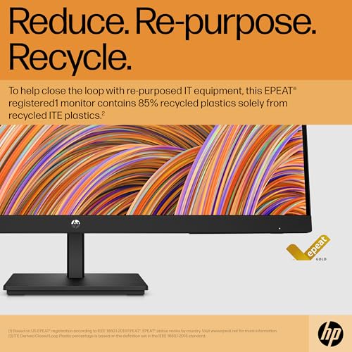 HP 27 Inch FHD Monitor | Full HD IPS LCD | 75hz Refresh Rate | 250 Nits Brightness | 1000:1 Contrast Ratio | AMD FreeSync | Adjustable Tilt | 1 HDMI 1.4, 1 DisplayPort 1.2, 1 VGA | Black | V27i G5 - 3