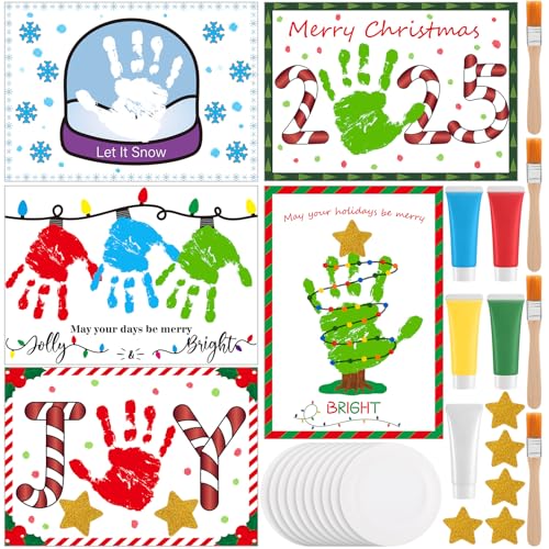 Tenceur 20 Pcs Christmas Handprint Tree Crafts Kits 2025 DIY Make Your Own Xmas Ornaments Souvenir Art Set Handmade Footprint Gift for Xmas Winter Party Classroom Office Home Decorations
