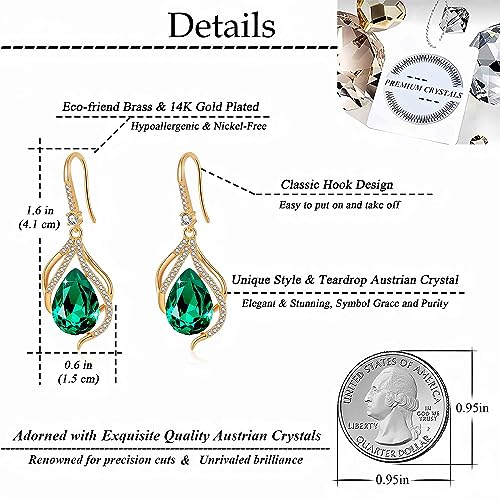 Austrian Crystal Hollow Teardrop Halo Drop Twisted Dangle Earrings for Women 14K Rose Gold Plated Hypoallergenic Jewelry4