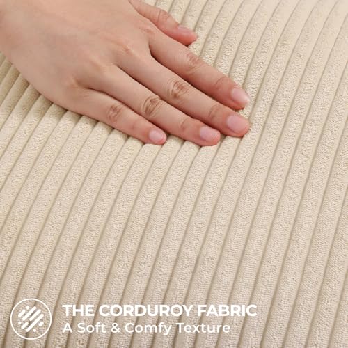 Mecatny Corduroy Decorative Throw Pillow Covers 26x26 Set of 2 for Sofa Living Room, Soft Neutral Boho Couch Pillow Covers for Home Decor, Beige