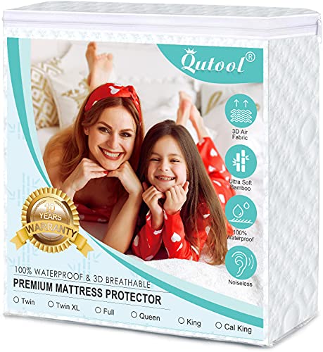 Waterproof Bamboo Mattress Protector King Size Mattress Pad Cover Cooling Mattress Protector Bed Mattress Cover Fitted 8"-21" Deep Pocket 3D Air Fabric Ultra Soft Breathable Noiseless Vinyl-Free