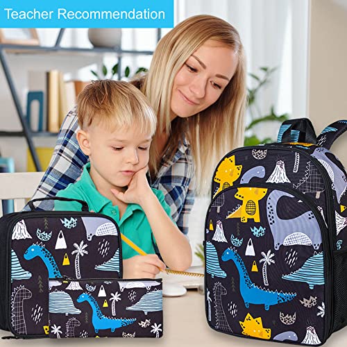 3Pcs Preschool Backpack Boys, 16" Kids Dinosaur Elementary Dino Bookbag And Lunch Box #TOP1