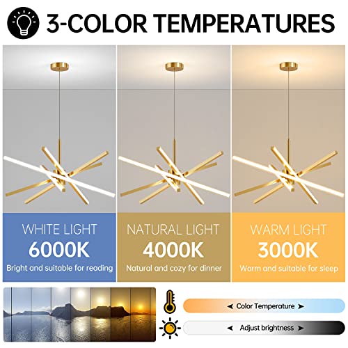 Lustre LED 82W dimmable avec télécommande suspension dorée 80cm éclairage salon