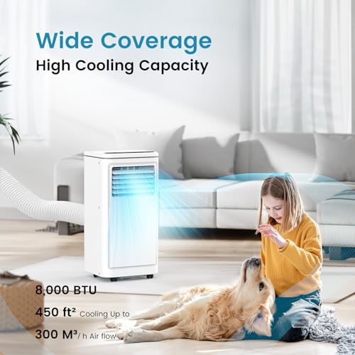 COWSAR 8000 BTU Portable Air Conditioners, Portable AC Cool up to 450 Sq.Ft, 4 Modes Room Air Conditioner with Remote/LED Display/24Hrs Timer/360° Wheels/Installation Kits, Ideal for Home/Office - Image 4