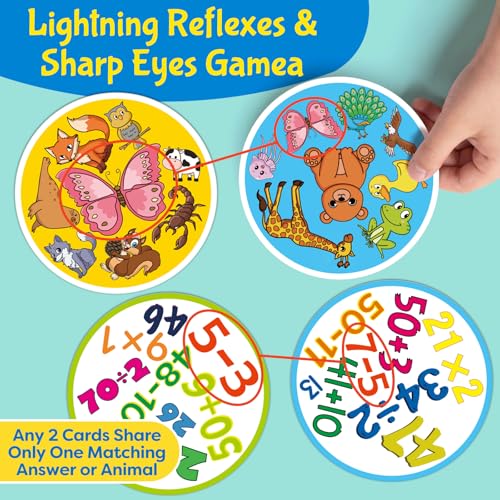 Edulok Match Game Quick Memory Card Game,Fun Math Learning Card Math Game,Quick Reflexes Cards Animal Table Piles Games,Visual Perception Family Games,Preschool Classroom Homeschool Supplies