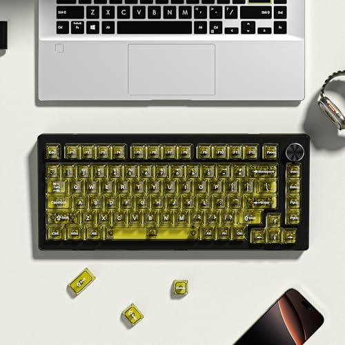 Image of dagaladoo Dark Yellow Clear keycaps for Mechanical Keyboard,Transparent MDA keycaps 60 75 100 Percent,Ceramic Jelly Key caps Set,Shine Through Key caps for Mx Switches Mechanical Keyboard(115key)