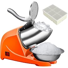 4-Blades Ice Shaver Machine with Ice Tray for Home and Commercial-Orange | 304 Stainless Steel;200lbs/hr Ice Crusher;Anti-Splash Design
