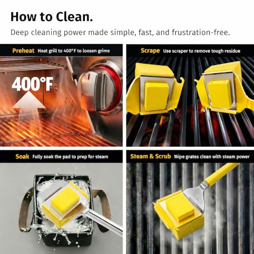 Image of East Oak Bristle-Free Grill Brush with Heat-Resistant Cleaning Pad, 17 inch Long Handle Stainless Steel BBQ Grill Cleaner, Steam Cleaning Scrubber for Round, V-Shaped and Angled Grill Grates