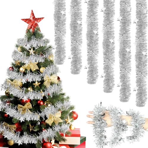 Forbabe Lot de 6 guirlandes de sapin de Noël de 2 m - Argenté