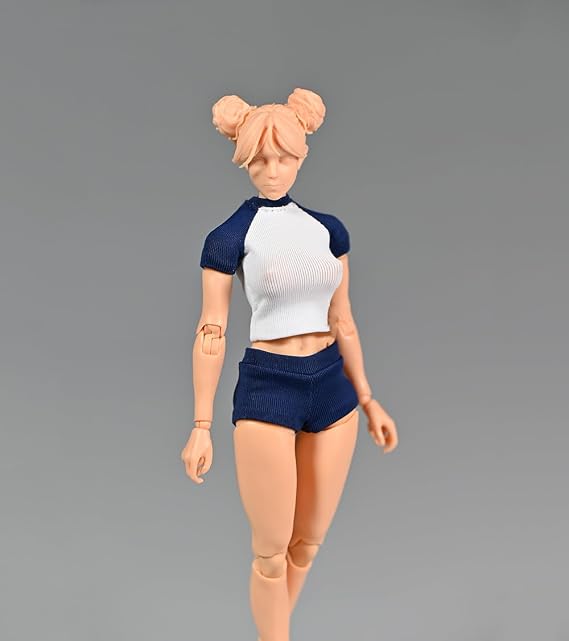 1/12 Scale Female Sportswear Short Sleeved Shorts Clothes for 6inch Action Figure Body (Long Tops+Shorts)