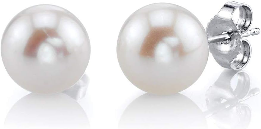 THE PEARL SOURCE 14K Gold 7-8mm AAAA Quality Round Black Freshwater Cultured Pearl Stud Earrings for Women Pearl Gifts for Christmas, Holidays and Anniversary