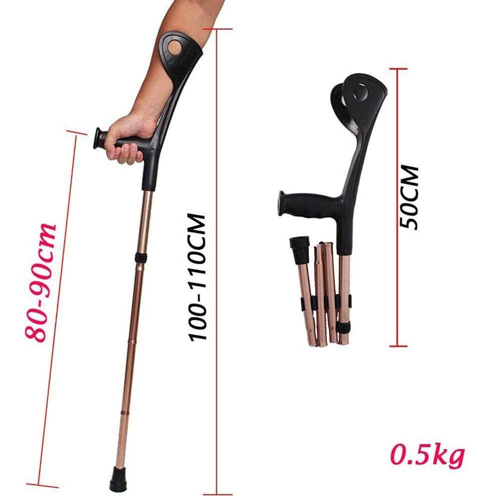BJH 2pcs Muleta Codo Plegable, Aleación De Aluminio, Cuatro Pliegues, Codo, Antebrazo Muleta Codo Muletas Asistencia De Aluminio Ultraligero Plegable con Mango Cómodo, Bastón para Caminar HGCHH