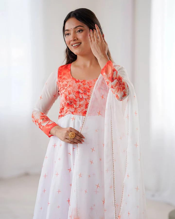 Image of KD Women's Anarkali Floral Printed Kurta Pent Set with Dupatta Anarkali Kurta for Women | Kurta Set | Ethnic Set | Dupatta Set