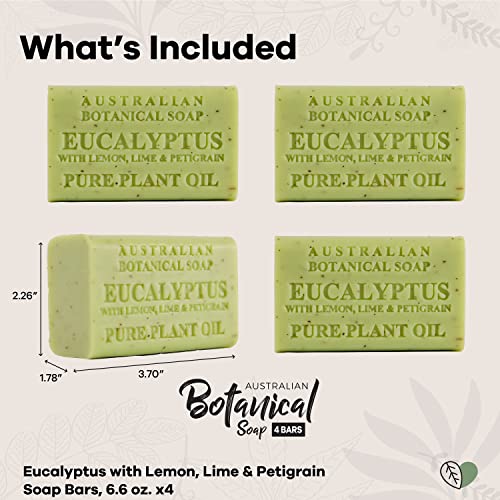 Australian Botanical Soap, Eucalyptus With Lemon, Lime And Petitgrain Plant Oil Soap, 6.6 Oz, 187G - 4 Count #TOP3