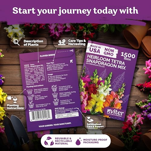 KVITER 1,500 Tetra Mix Snapdragon seeds (Antirrhinum Majus) – Heirloom & Organic Tall Snap Dragon Mix, Annual Flower Garden seeds, Cut Flower Seeds for Planting – Ideal for Outdoor Garden & Containers