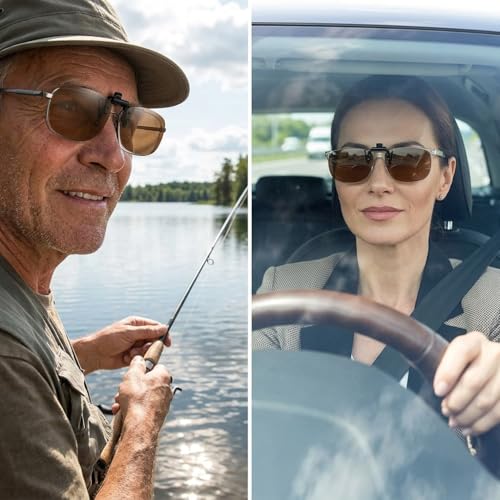 Image of Polarized Clip On Sunglasses, Flip Up Anti-Glare Driving Clip-on Shades, UV400 Protection Lens for Men Women