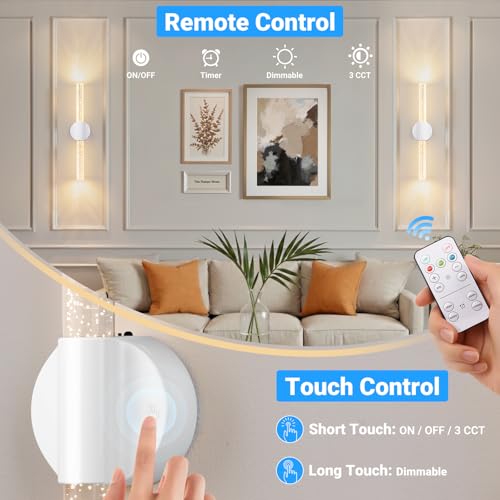Image of VerRon Peel and Stick Rechargeable Magnetic Wireless Wall Sconces Set of 2