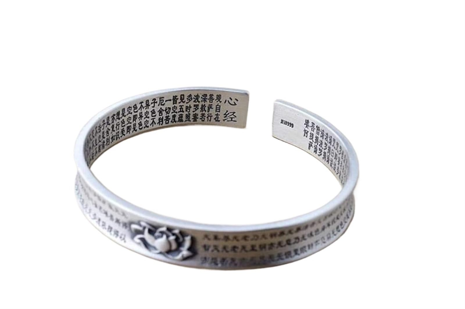 Bracciale in argento, bracciale rigido alla moda, braccialetto in argento 999 femminile con detti buddisti buddisti Bracciale in argento con apertura concava. Come mostrato, i braccialetti possono ess