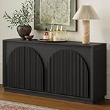 WIN2WIN Fluted Sideboard Buffet Cabinet with Storage, 65' Modern Accent Cabinet with Double-Layered Arch Doors, Wood Media TV Console Table Credenza for Living Room Dining Room Hallway Entryway, Black