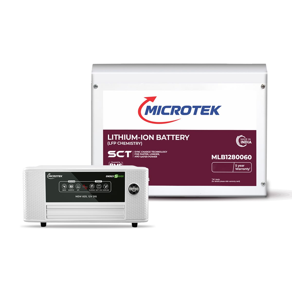 Microtek Combo – Energy Saver NEW 1225 (12V) Digital Wave Inverter 1115VA/925W + 100Ah LiFePO4 Battery (12.8V) | Fast Charge | Long Life | Energy Saver Tech | Power Backup for Home & Office-image-4