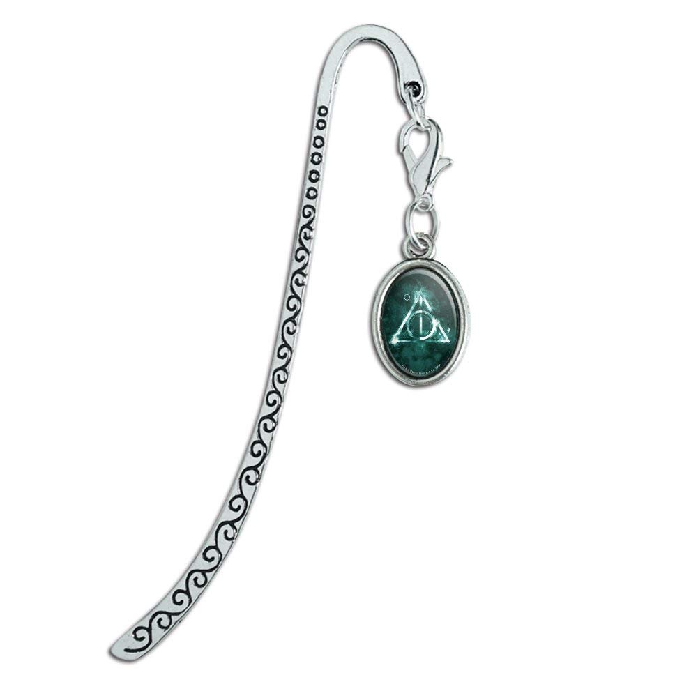Marcapáginas de metal con logotipo de Harry Potter con dije ovalado, Cromado, 3.5 Inches
