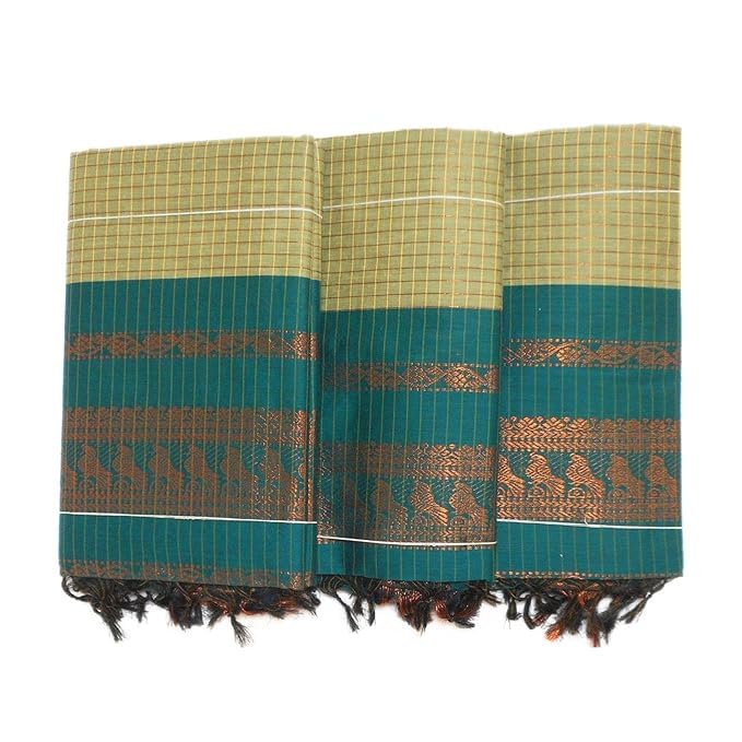 Image of Pure Kalyani Cotton Saree | Zari Border & Blouse Piece - Lata Gadwal Design | Traditional Saree