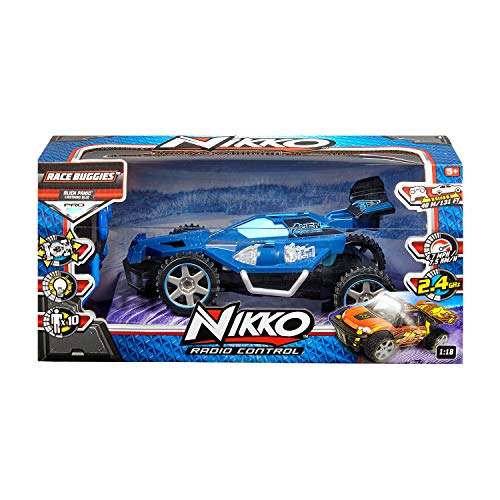Nikko 10044 Race Buggies Alien Panic Blue Coche teledirigido Offroad Vehículo Offroad hasta 7,5 km/h, Mando a Distancia multidireccional 2,4 GHz, niños a Partir de 6 años y Adultos, Cochecito de