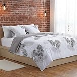 Imperial Rooms Double Duvet Set Soft Printed Bedding Set Brushed Microfiber Duvet Cover with Pillowcases (Leaf 200x200 CM)