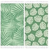 Peryiter 2 Pack Turkish Beach Towels with Tassel 30 x 60 Inches Leaves Tropical Palm Green Beach Towels for Women Cotton Absorbent Soft Turkish Gift for Bathroom Kitchen Hotel