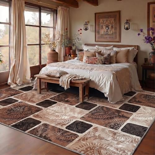 Image of Medallion Vintage Look Carpet for Living Room Bedroom Dining Room | Washable Area Rug with Non Slip TPR Backing | Modern Floor Carpet for Home(Design08-6x9 Feet)