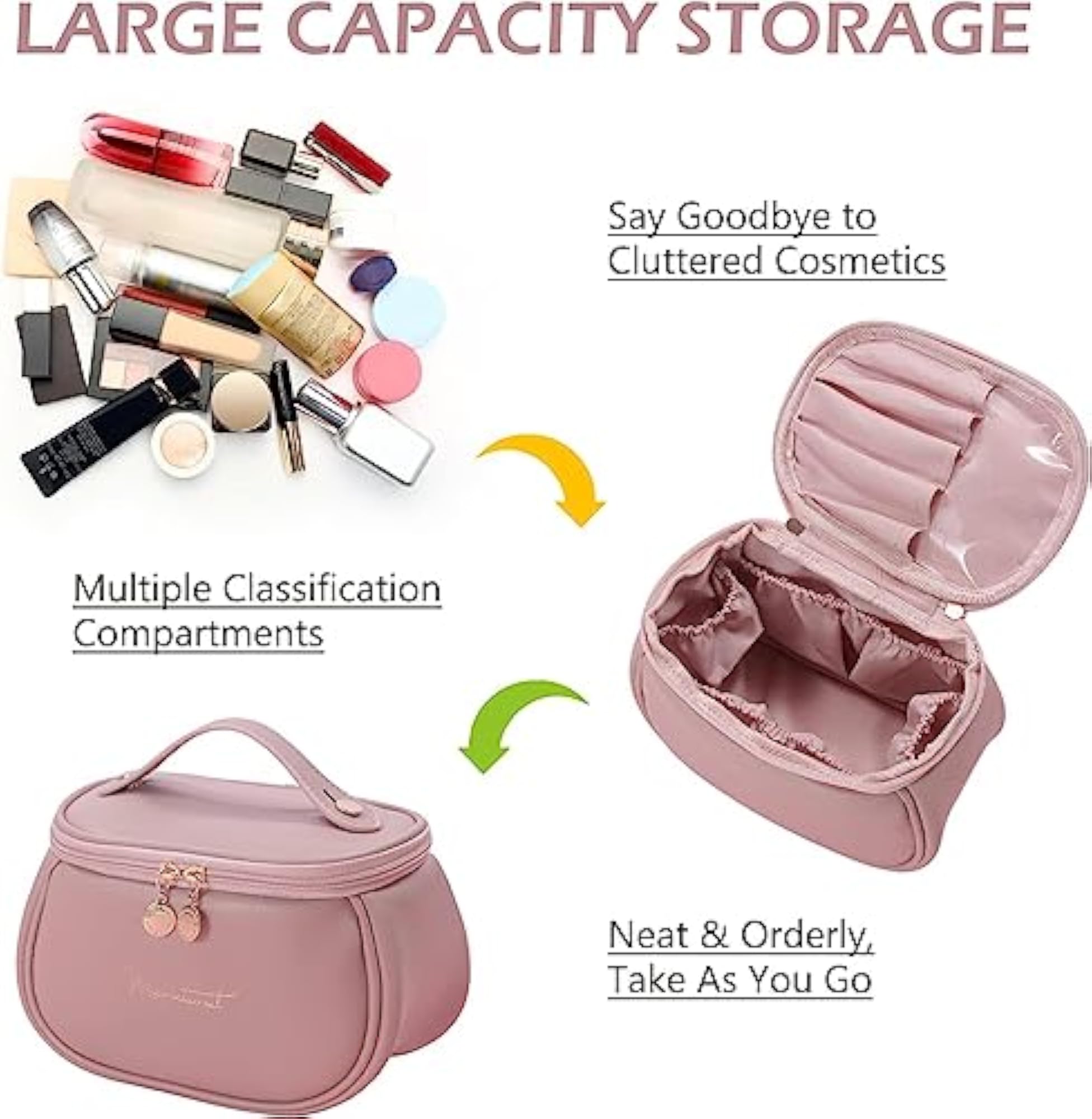 Portable Cosmetic Bag, Large Capacity Makeup Organizer