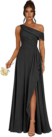 One Shoulder Bridesmaid Dresses for Women Long Chiffon Formal Dress with Slit