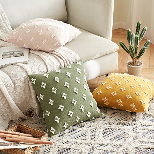 Anroduo Pack Of 2 Boho Decorative Throw Pillow Covers With Tufted Rhombic Jacquard For Room Decor Pillow Covers Decorations 18X18 Cute And Soft Pillowcase For Couch Sofa Bed And Living Room Bean Green #TOP1