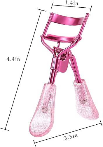 Miniatura 5 de Uranian Rizador de pestañas rosa con 2 almohadillas de repuesto de silicona, mango con purpurina, rizador de pestañas para mujeres y niñas (rosa)