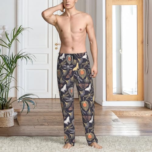 Pajama Pants Men - Leafy Dragonfly Butterfly Men's Pajama Bottoms, Mens Cotton Pajama Pants2