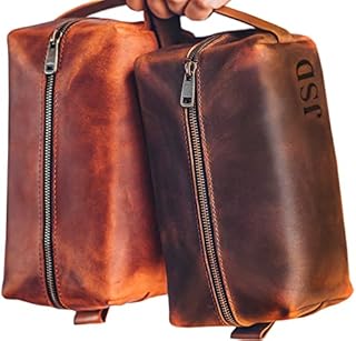 Personalized Leather Dopp Kit For Men – Unique Anniversary Gift, Groomsmen Gift, Boyfriend & Father Gift – Mens Handcrafted Travel Bag for Toiletries, Shaving & Grooming Kit – Toiletry Bag Made in USA
