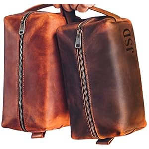 Personalized Leather Dopp Kit For Men – Unique Anniversary Gift, Groomsmen Gift, Boyfriend & Father Gift – Mens…