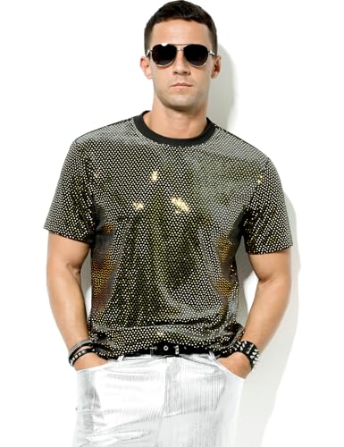 Arjen Kroos Men's Short Sleeve Luxury Sequin T-Shirts Sparkly Velvet Dress Shirts2