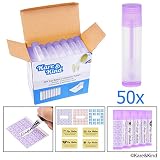 ETIQUETAS INCLUÍDAS – Cada uno de los 50 Tubos Contenedores de Bálsamo Labial puede ser etiquetado, y puedes escoger entre 2 tipos de etiquetas: para escribir o impresos. Usa las etiquetas para escribir para personalizar tus Contenedores de Bálsamo Labial, o usa las etiquetas impresas para ese aspecto clásico de bálsamo labial.