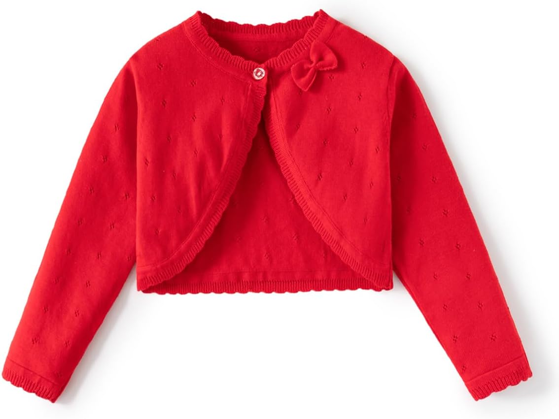 Little Girls' Knit Long Sleeve Bolero Shrug Cardigan,Toddler Girls Cotton Thin Bow Knot Shawl Lace Sweater Jacket Coat