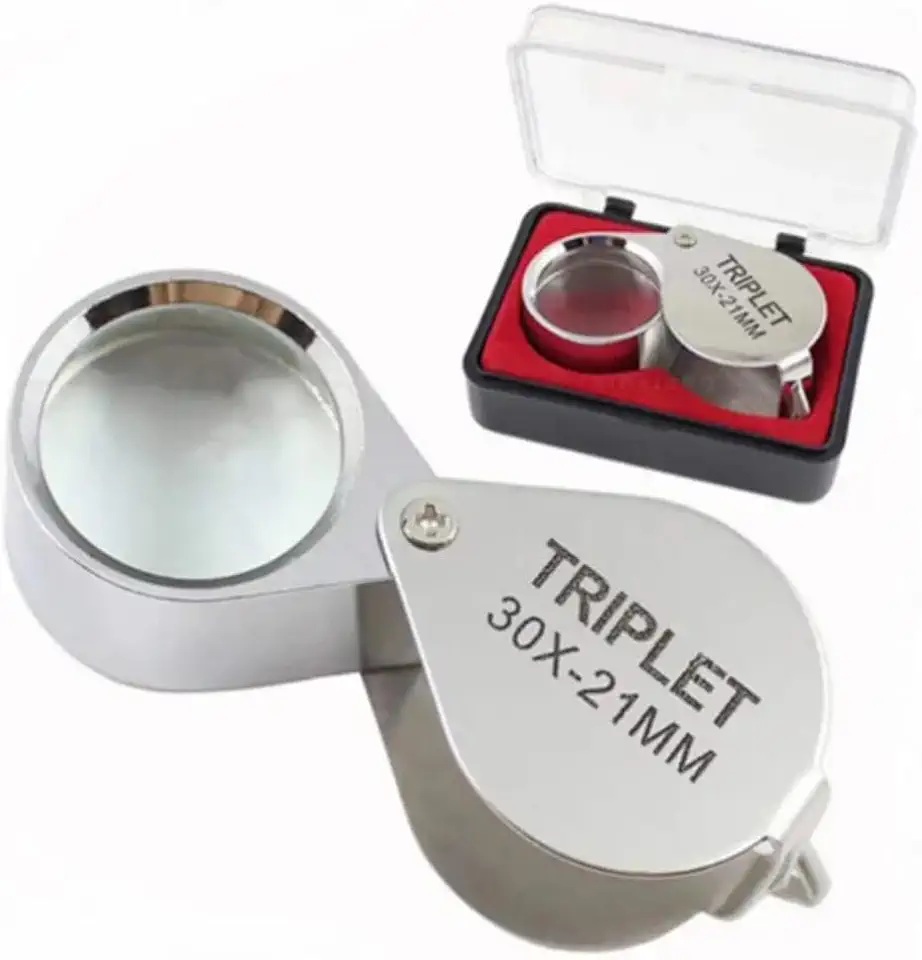 Lupa Portátil Profissional com LED Prata 30X21mm Material Resistente Ampliação 30X para Joalheiros e Relojoeiros