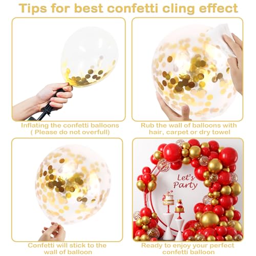 Image of YAOWKY Red Gold Christmas Balloons Garland Kit, 120Pcs 18 12 10 5In Red and Gold Balloons With Gold Confetti Balloons for New Year's Party Valentines Wedding Bachelorette Birthday Decorations