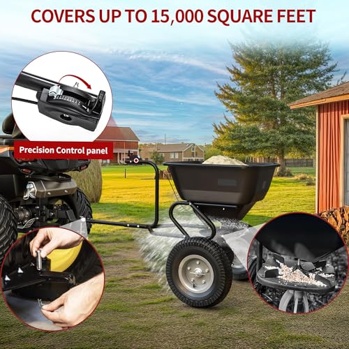 YITAMOTOR Tow Behind Lawn & Garden Broadcast Spreader for Seed Holds up to 130 lbs with 13" Pneumatic Tires and Adjustable Flow Control Lever,for Fertilizer, Grass Seed, Salt, Ice Melt, Lawn - Image 6