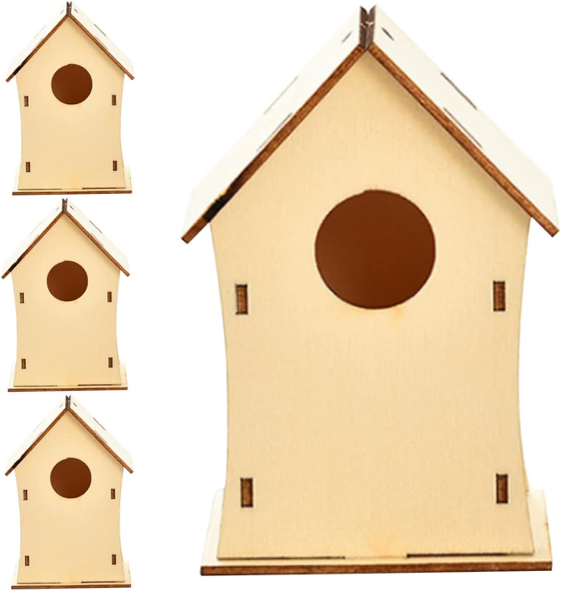 4pcs Christmas Wooden House Christmas Decor Christmas Ornaments Woody Christmas Tree Hanging Decoration Birdhouse Kit Unfinished Wooden House Xmas Scene Layout Supplies Paint