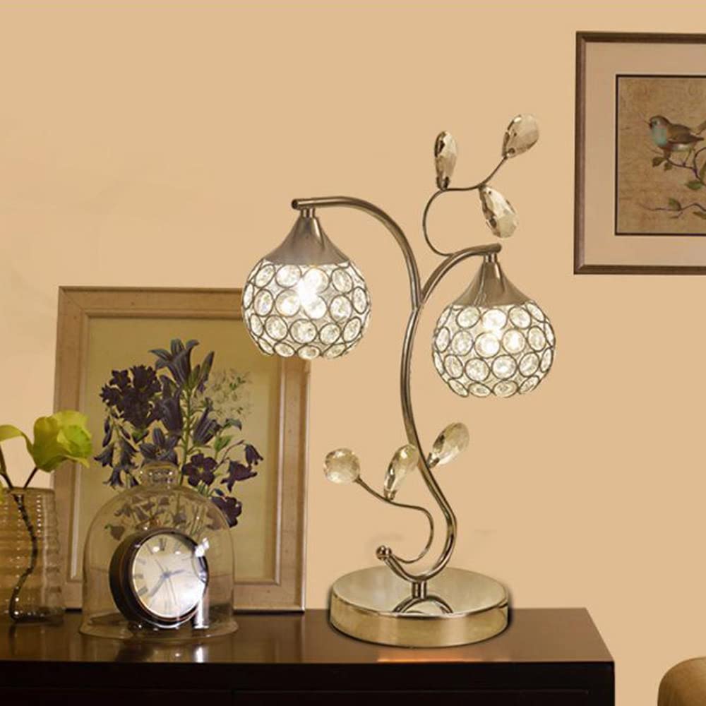 Mengjay Lampada da tavolo in cristallo Elegante lampada da comodino con paralume in cristallo argento Lampada da comodino decorativa E27 Lampada da Notte per camera da letto Soggiorno