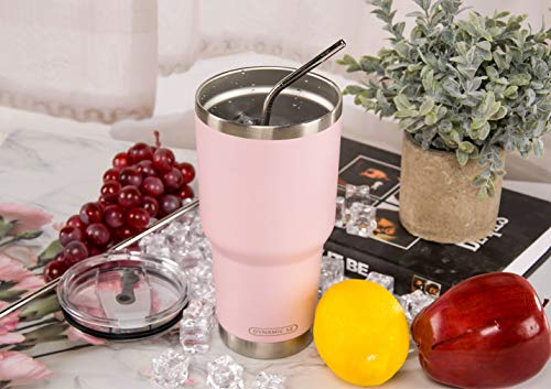 Image of 30oz Sakura Pink Tumbler Stainless Steel Double Wall Vacuum Insulated Mug with Straw and Lid, Cleaning Brush for Cold and Hot Beverages