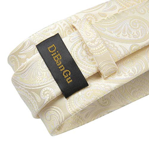 Image of DiBanGu Paisley Ties for Men Silk Necktie and Pocket Square Cufflinks Tie Clip Set Woven Classic Mens Tie for Wedding Party